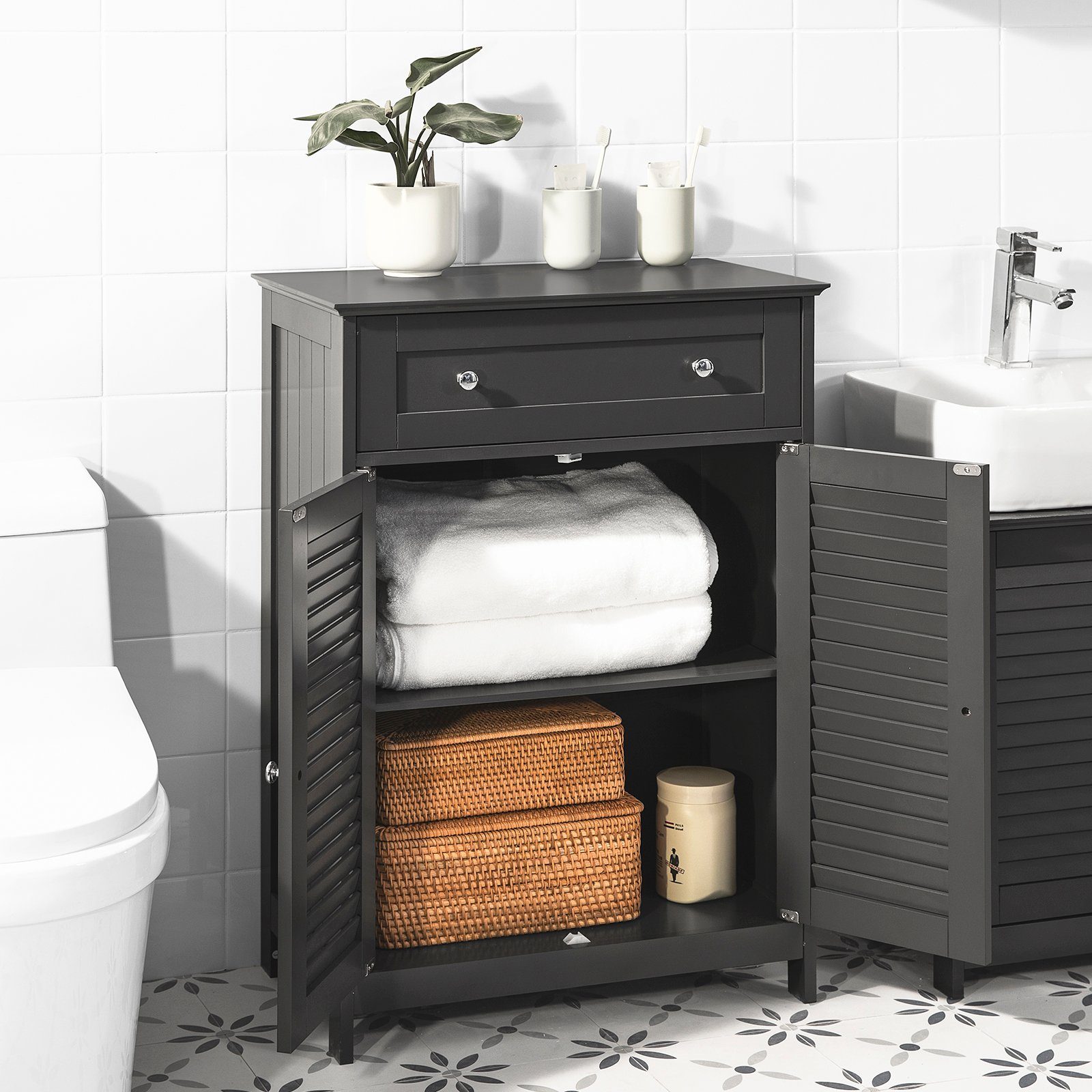 SoBuy Badkommode FRG238, mit Einer Schublade und Türen, Kommode Badschrank Sideboard