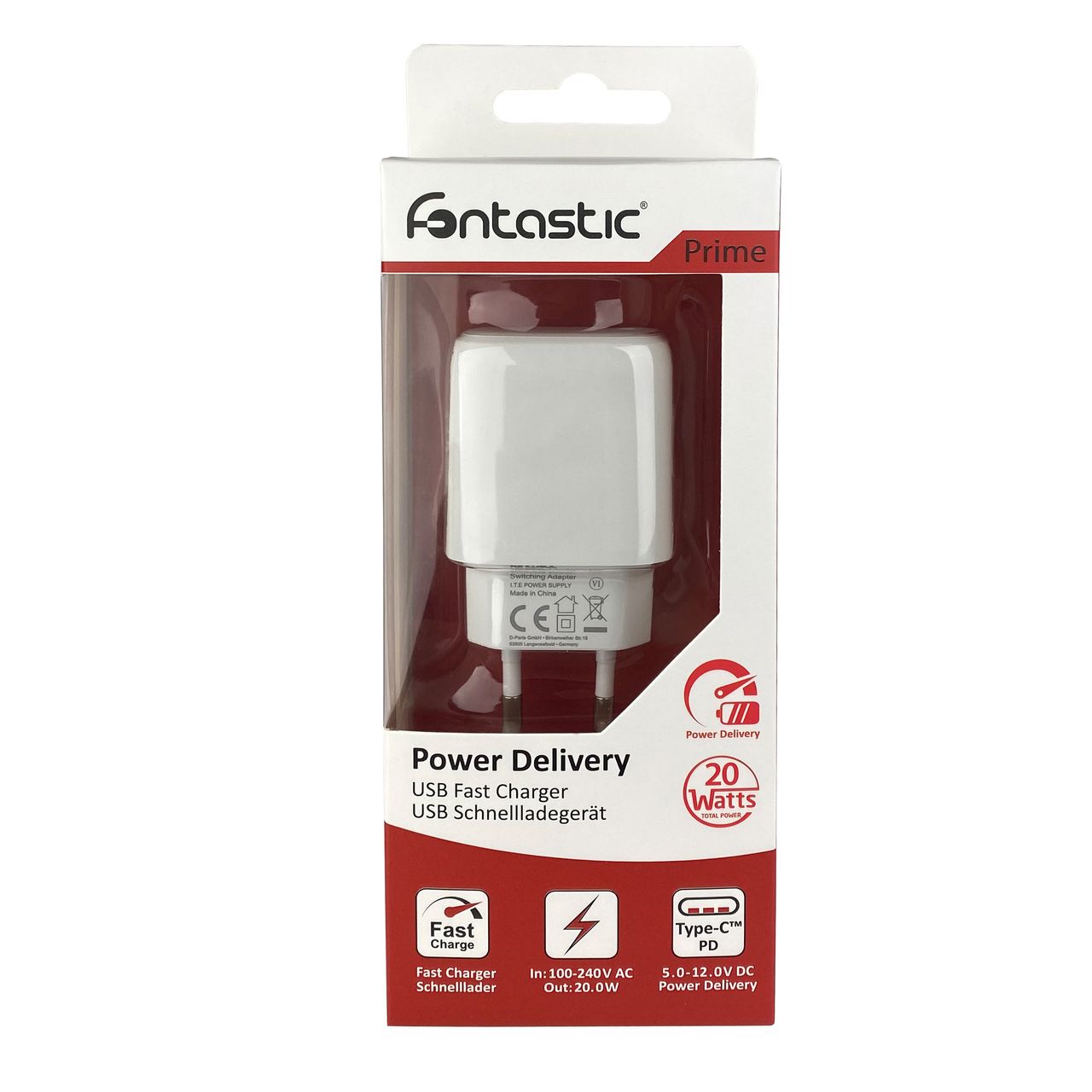 Fontastic USB Type-C 20 Watt Reise-Schnell-Ladegerät mit TÜV/GS weiss