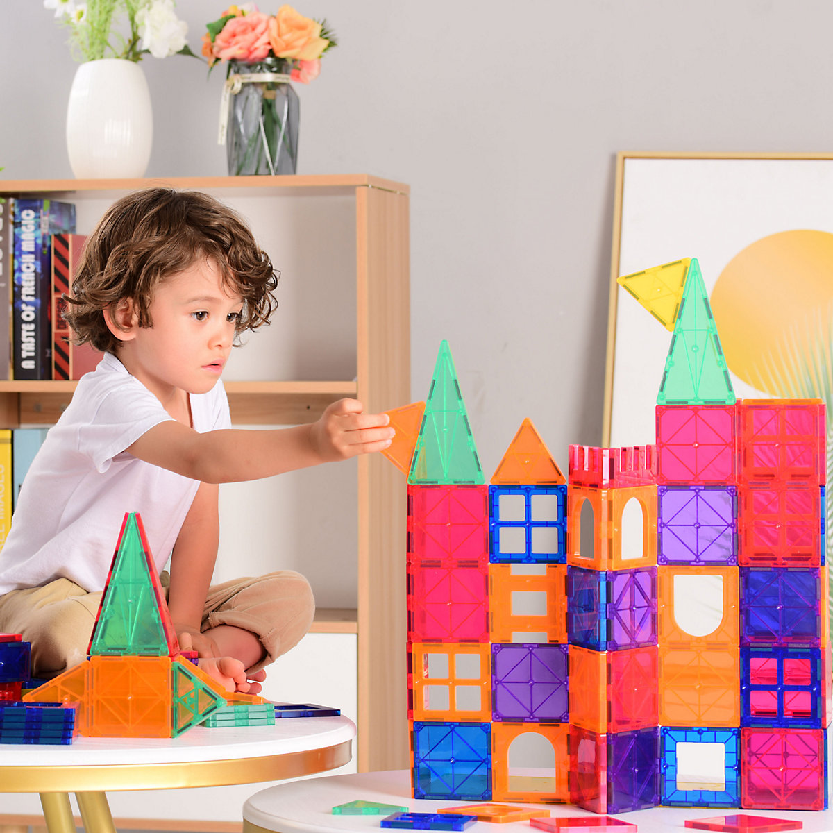 Pädagogisches Farbfenster-Magnetpuzzle für Kinder Bunte magnetische Bausteine Kinderspielzeug