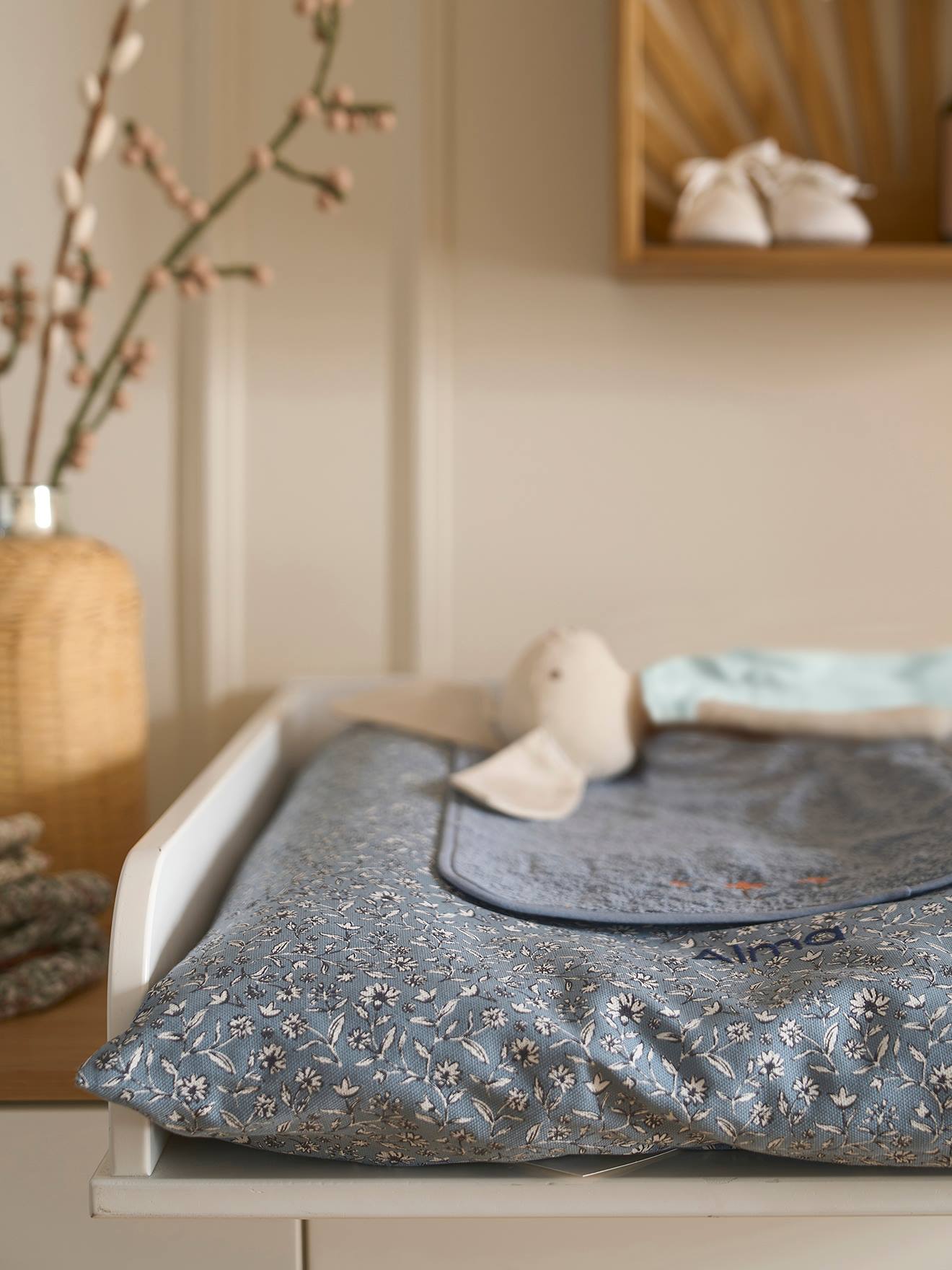 Vertbaudet Baby Wickelauflagen-Set INDIEN BLUME, personalisierbar - blau bedruckt