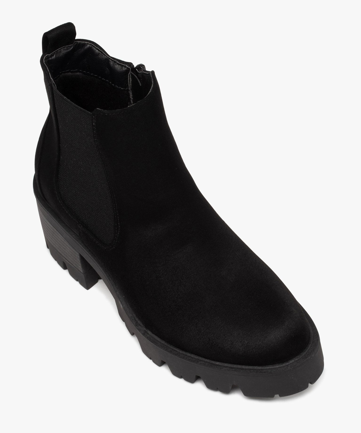 Boots femme à talon large en suédine unie avec semelle cra... noir | GEMO