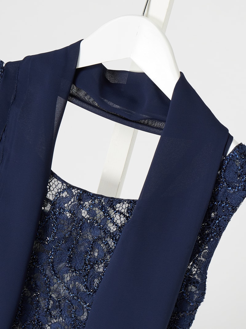 Kleid aus Spitze und Chiffon mit Glitter-Effekt in marineblau