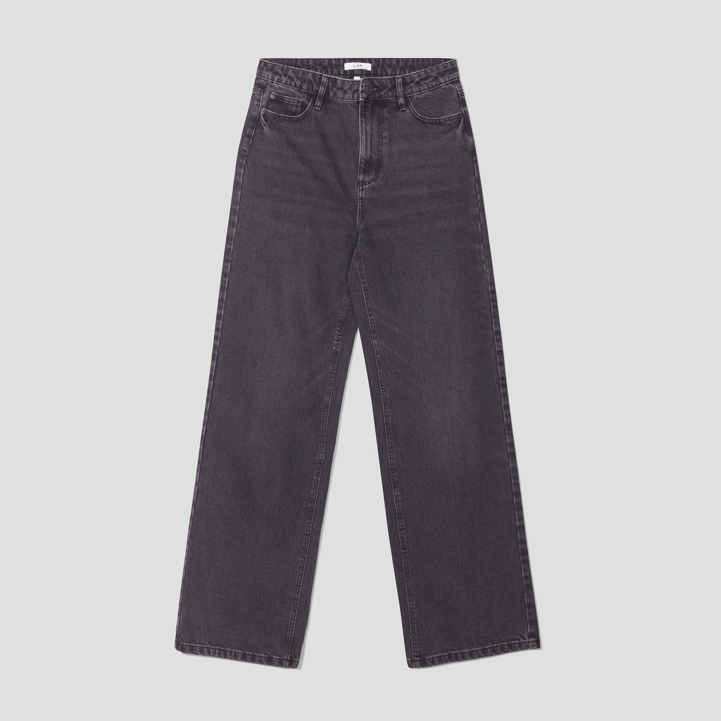 Jeans wide leg taille haute coton denim noir femme | La Halle