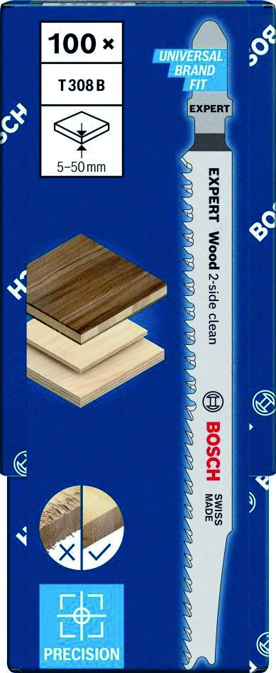 Bosch Blue Accessories 2608900553 Expert 'Wood 2-sided clean' T 308 B stiksavklinge 100 dele