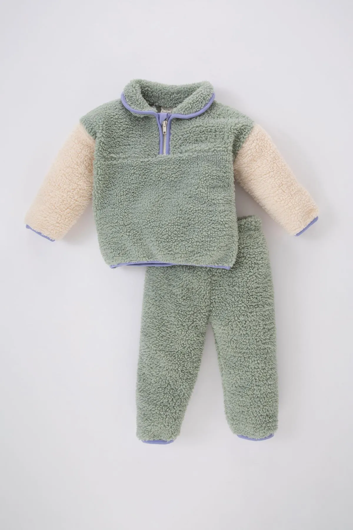 DeFacto  Baby-Mädchen-Plüsch-Sweatshirt-Jogginghose mit hohem Kragen, 2er-Set