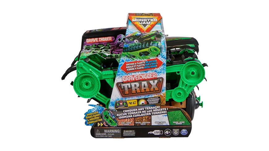 Monster Jam, Grave Digger Trax - ultrastarkes, ferngesteuertes Monster Jam Kettenfahrzeug im Maßstab 1:15