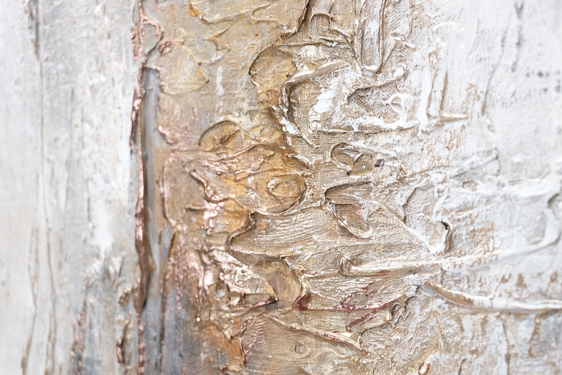YS-Art Gemälde Philosophie, Abstrakte Bilder, Weiß Beige Gold Abstraktes Leinwand Bild Handgemalt 3D