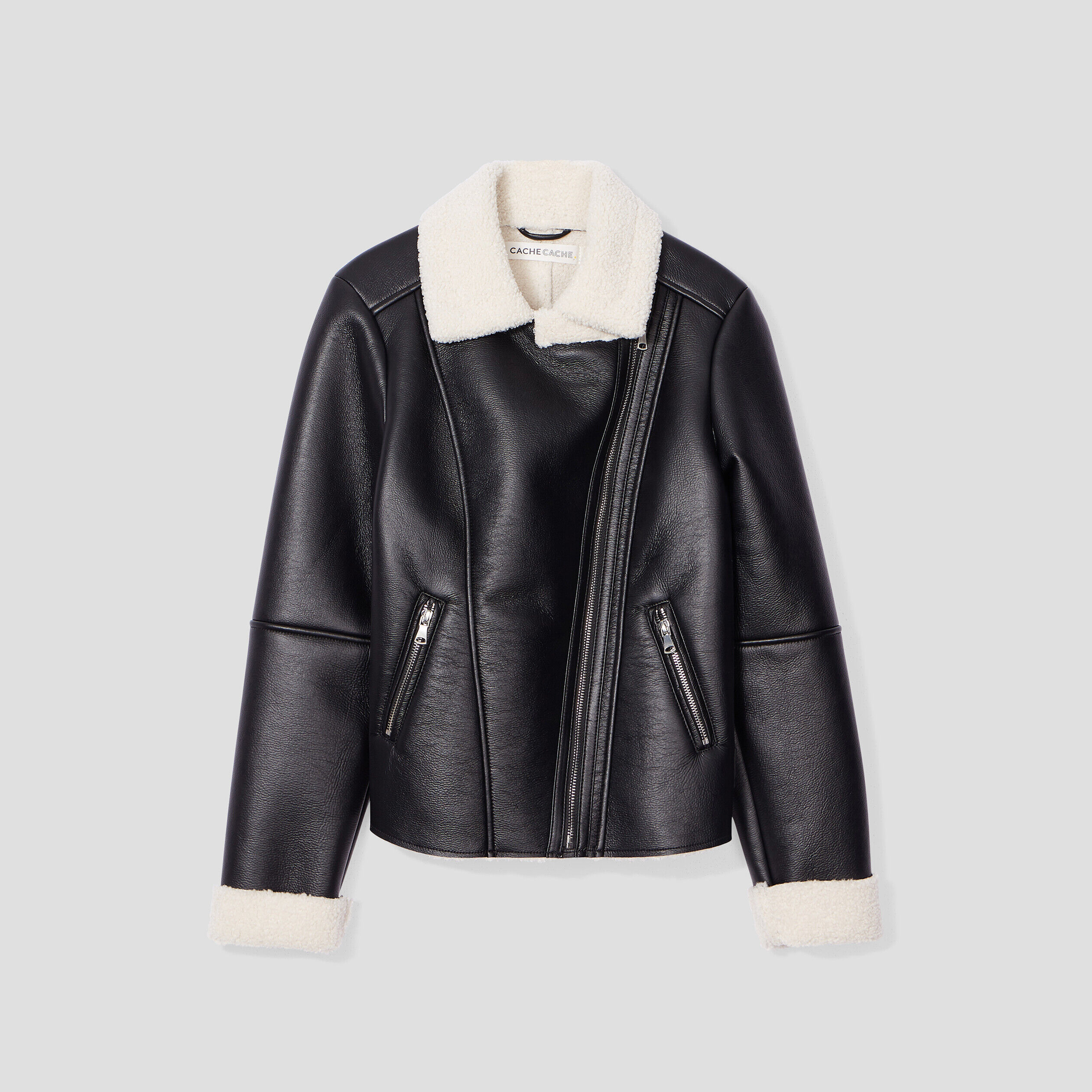 Veste ajustée simili cuir noir femme | Cache Cache