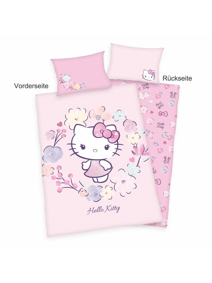 Herding 2 tlg. Renforcé Bettwäsche 100x135cm Hello Kitty in Rosa günstig kaufen 100x135 cm