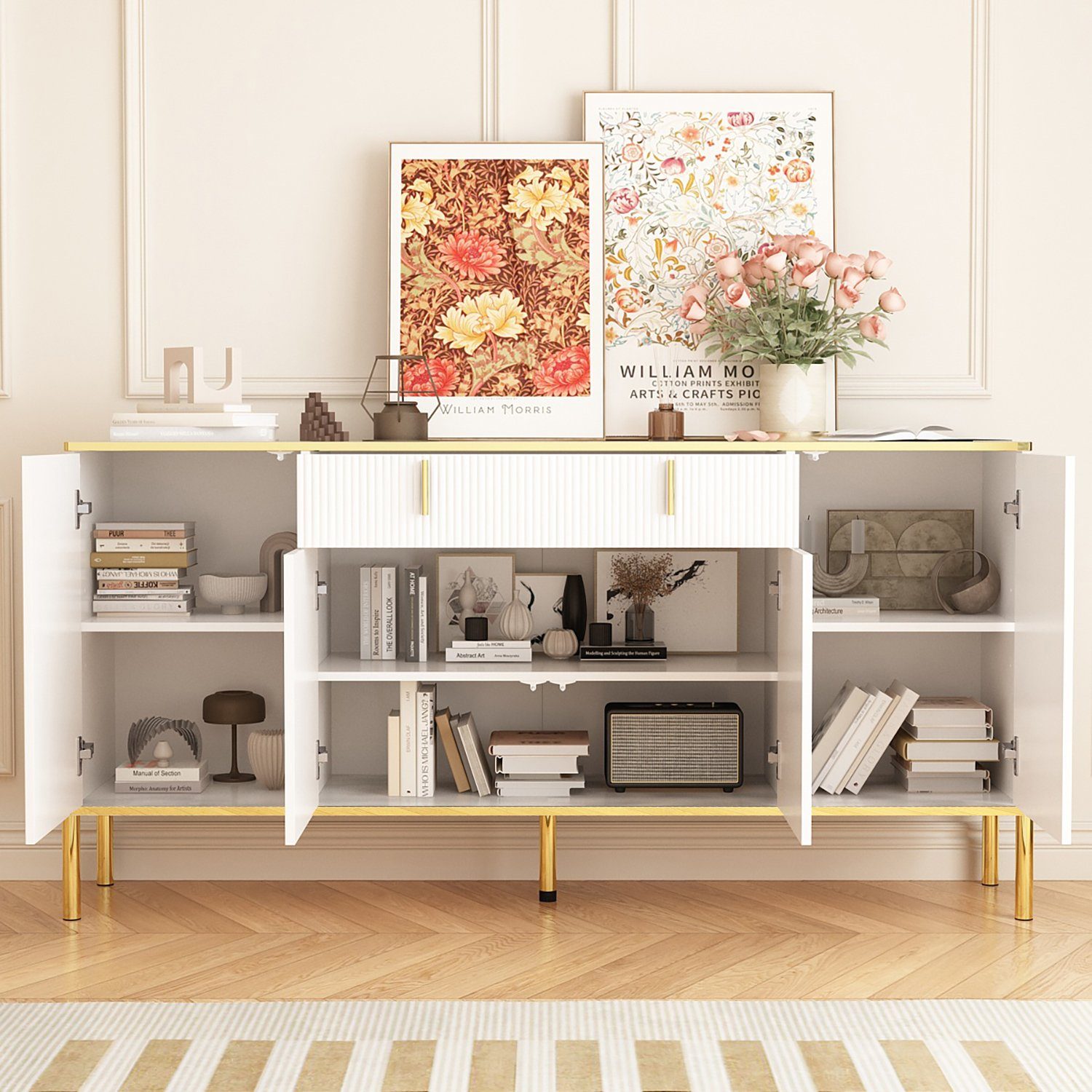 FUFU&GAGA Sideboard Komodenschrank mit 4 Türen und 1 Schublade