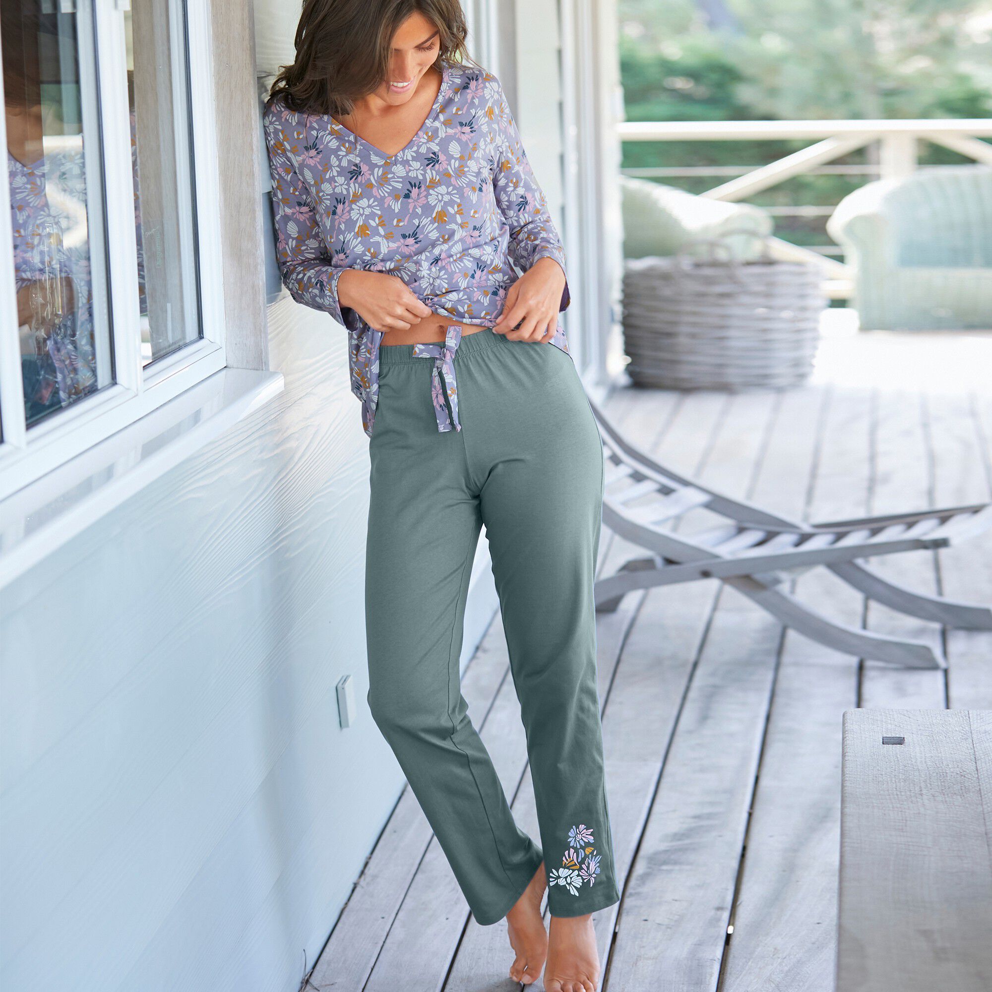Pantalon pyjama coton imprimé placé 