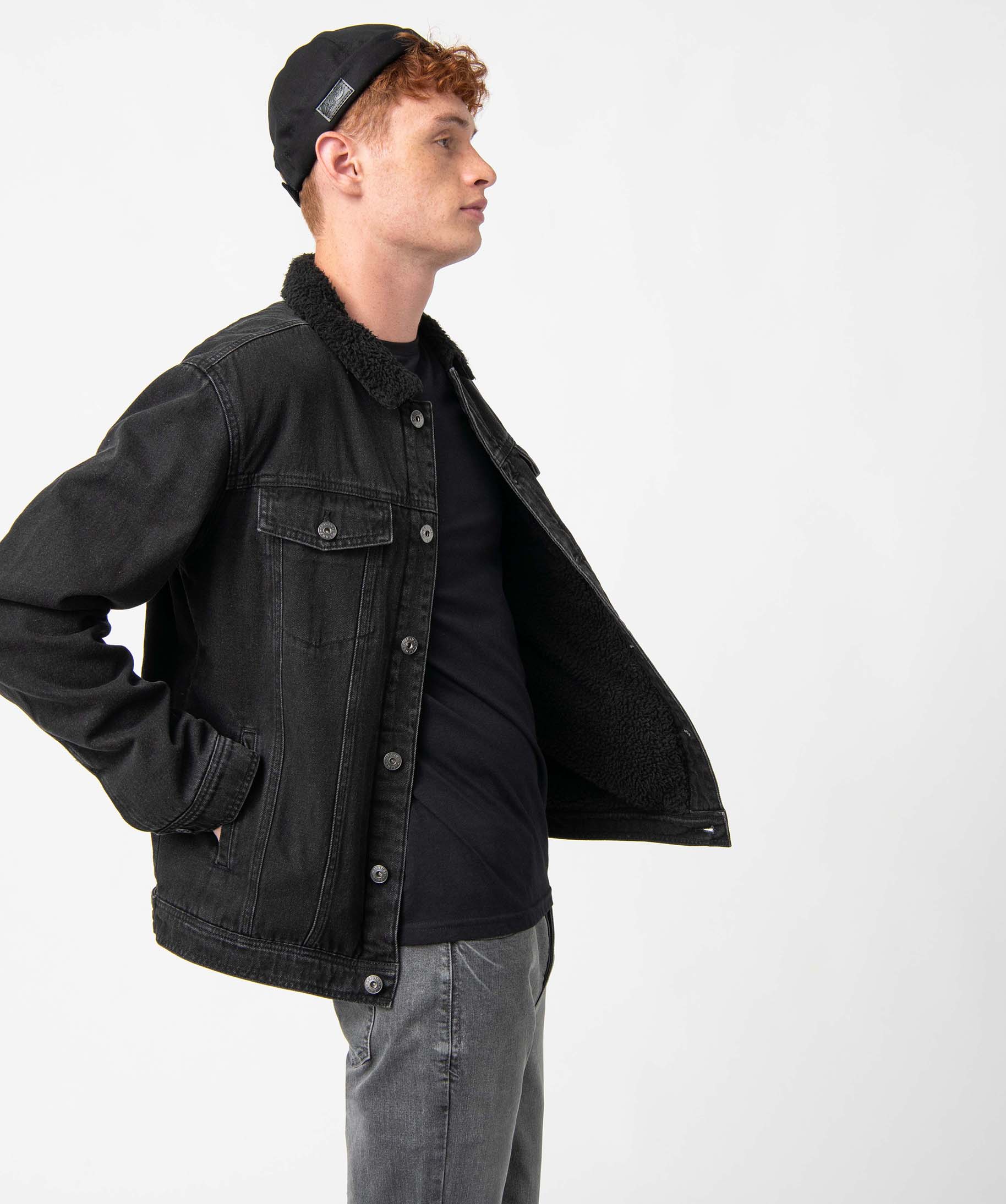 Veste en jean homme doublée sherpa noir | GEMO