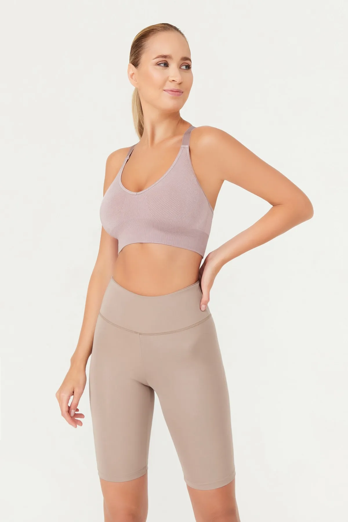 LOS OJOS  Beigefarbene, lockere Radlerhose mit hoher Taille für Damen, kurze Sportstrumpfhose, Biker-Basics