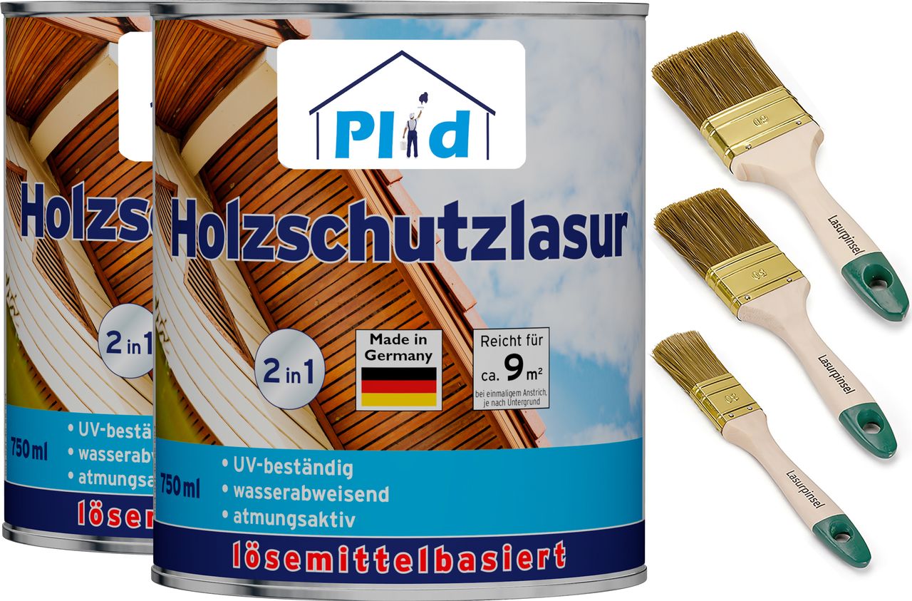Plid Premium Holzschutzlasur Holzlasur Holzschutz Holzgrundierung Set Nussbaum