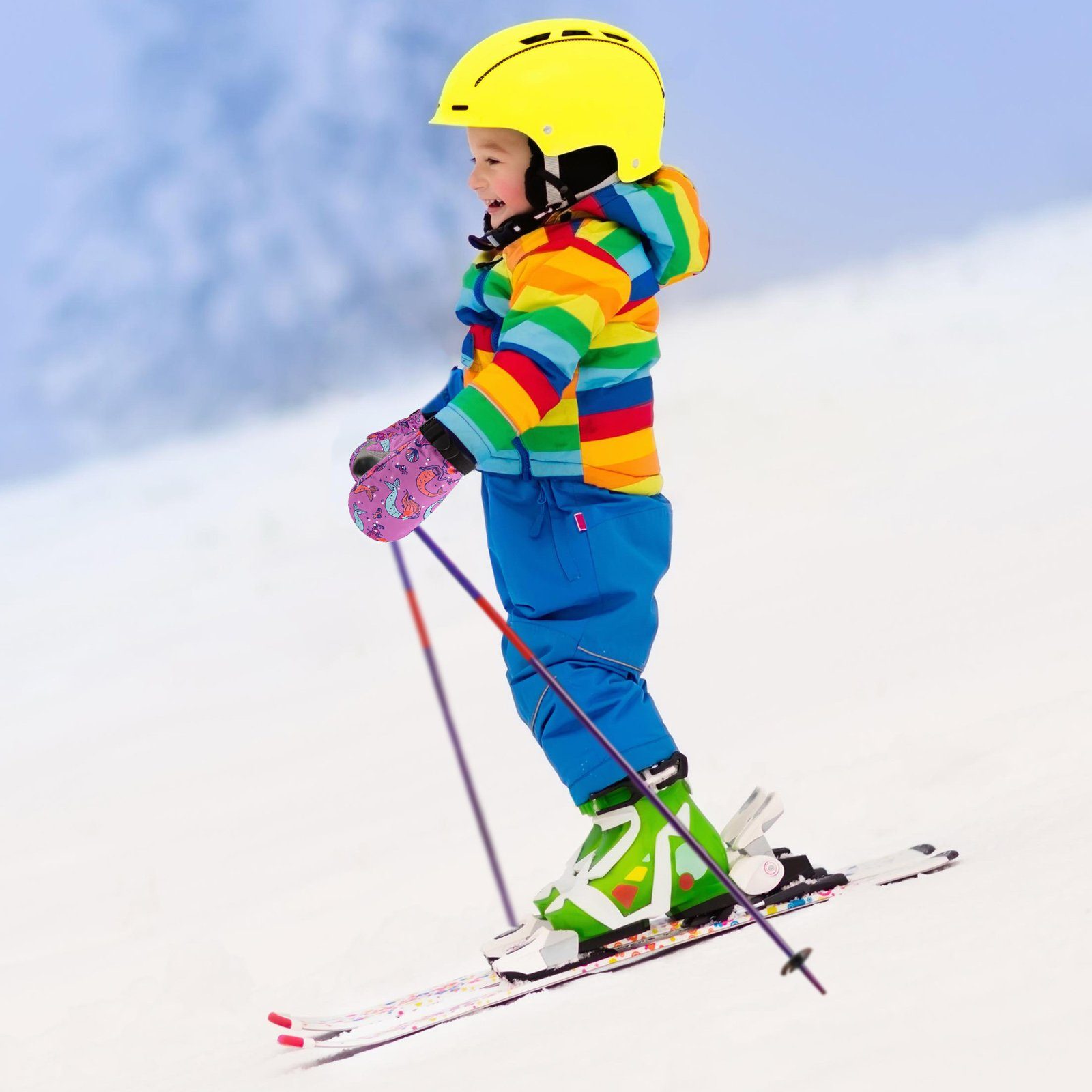 CALIYO Skihandschuhe Winterhandschuhe für Kinder, Handschuhe, atmungsaktiv, warm Outdoor-Skifahren, für Babys, Jungen und Mädchen, von 2 bis 6 Jahren