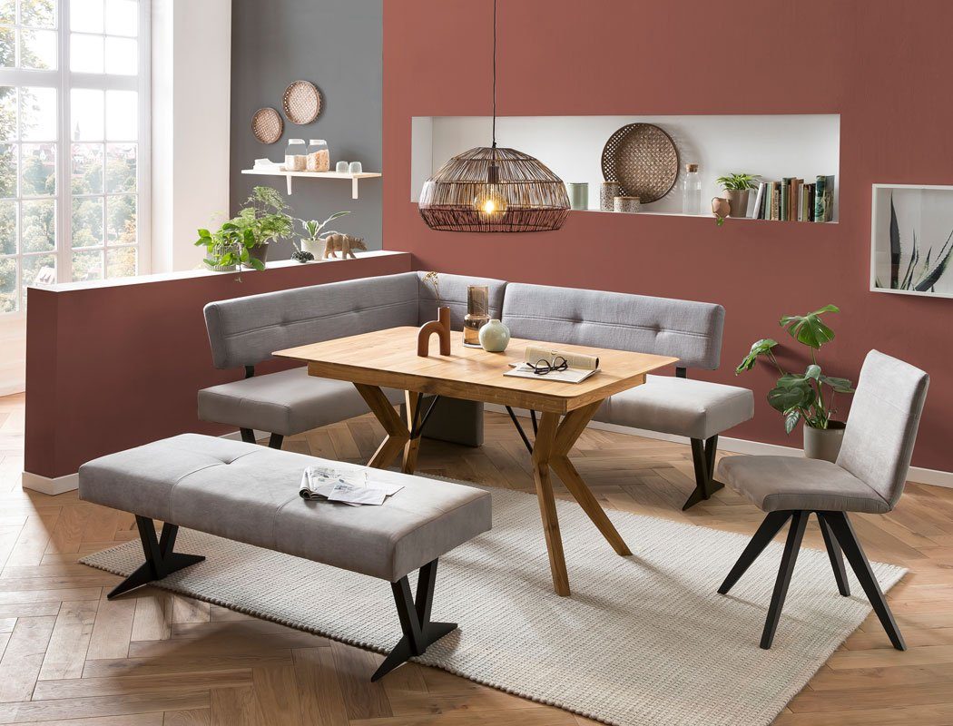 expendio Eckbankgruppe Gerwin 1XL, (komplette Tischgruppe, Spar-Set, 4-tlg), Tisch Gerwin rustikal + Eckbank Eda 3 + Bank Eda 3 + Stuhl Caja Gray