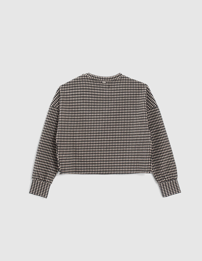 Sweat noir motif pied-de-poule beige fille
