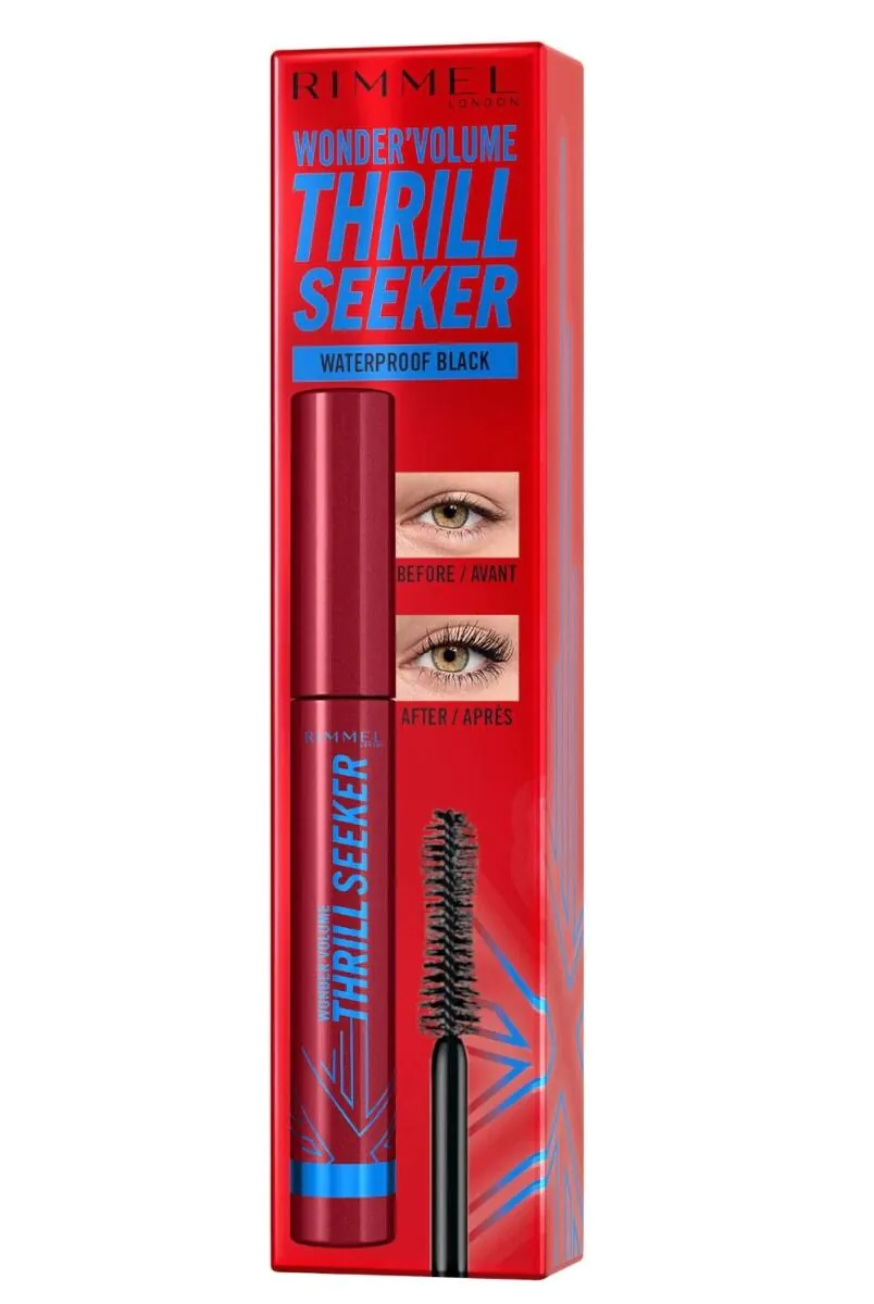 „Rimmel“ blakstienų tušas „Volume Thrill Seeker“ vandeniui atsparus, juodas