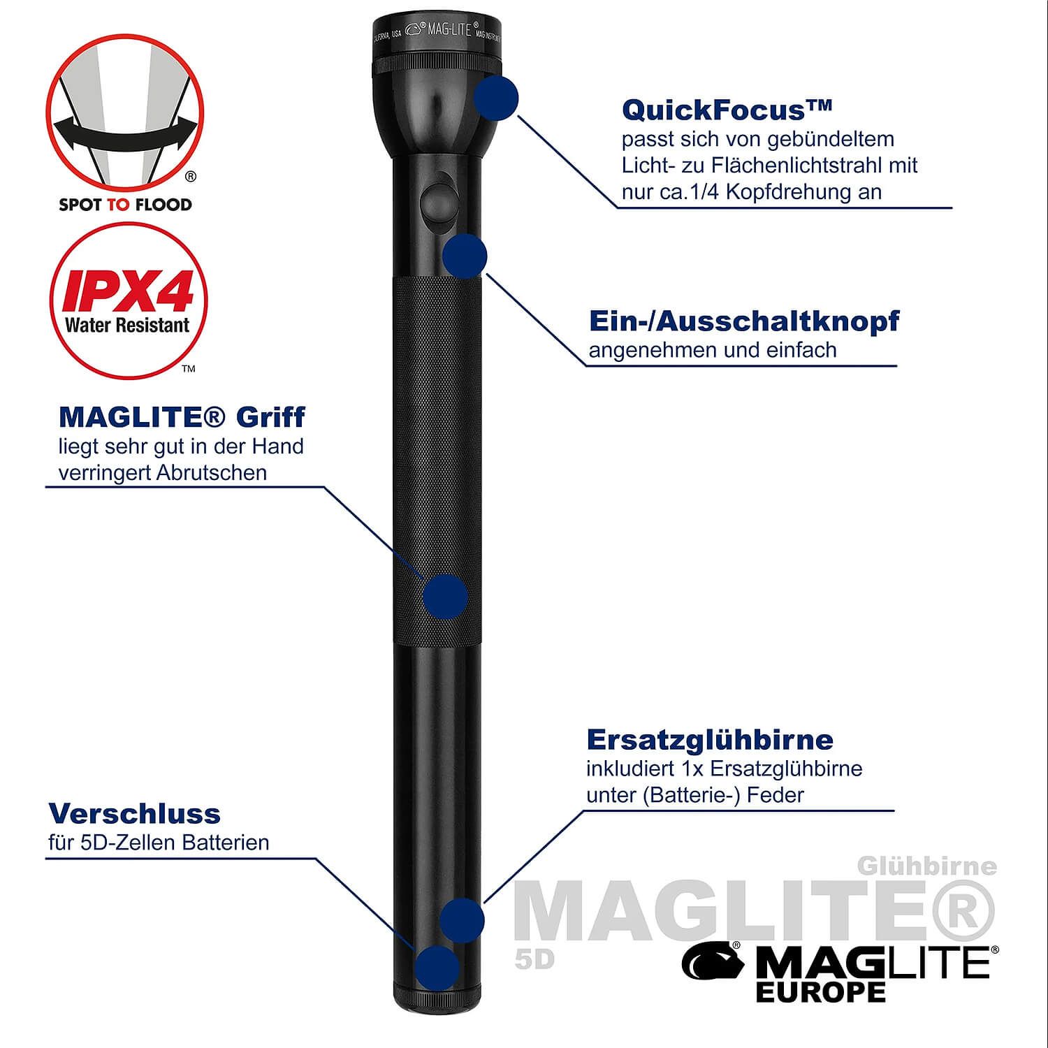 Classic Maglite 5D Xenon Taschenlampe