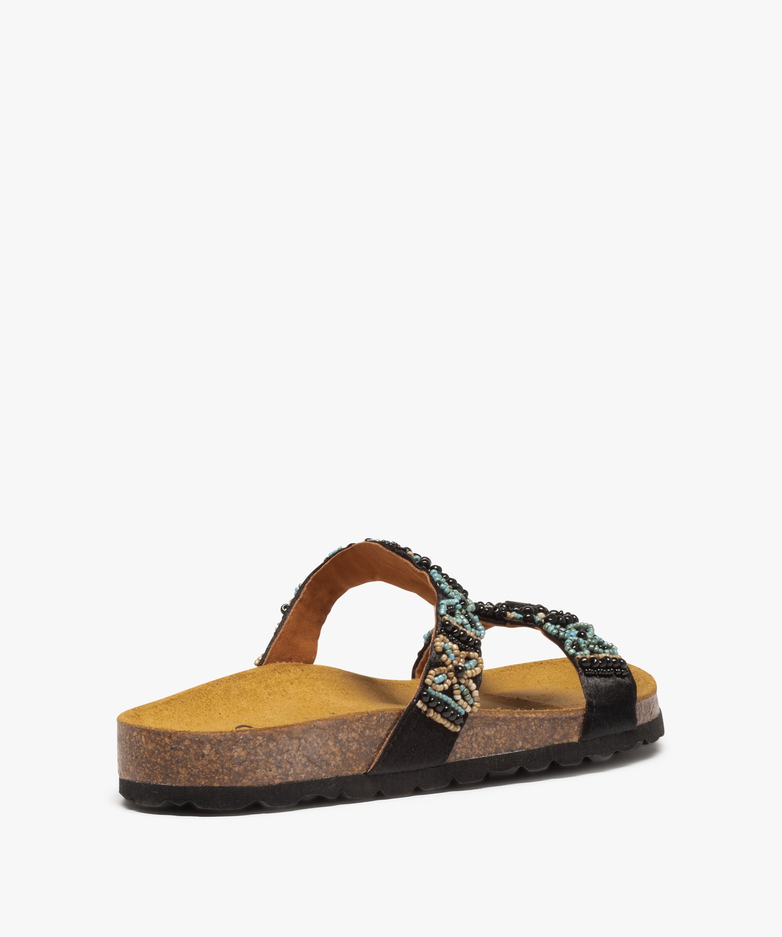 Mules femme avec brides ornées de perles de rocaille noir | GEMO
