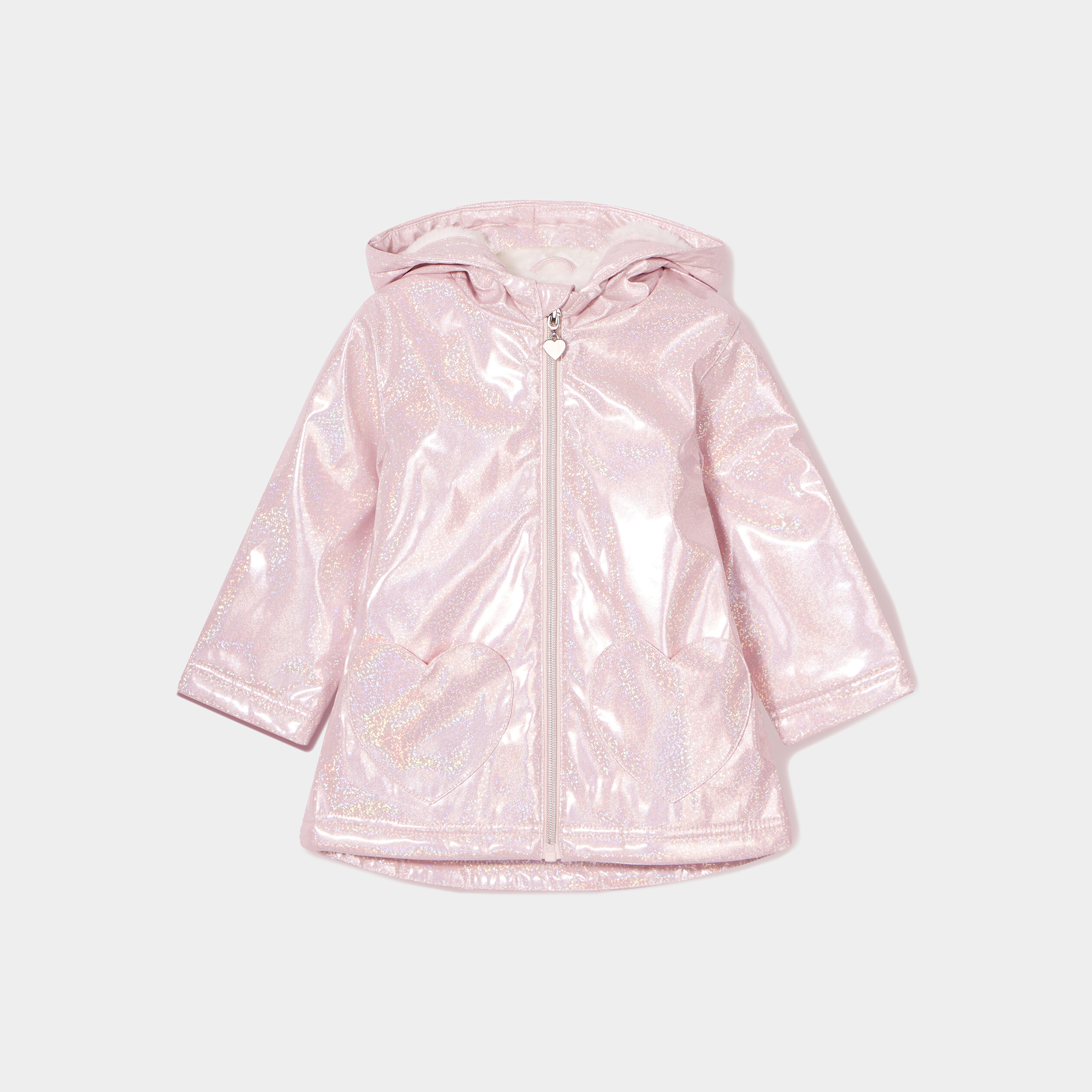 Parka pailletée à capuche doublée rose clair bébé fille | La Halle