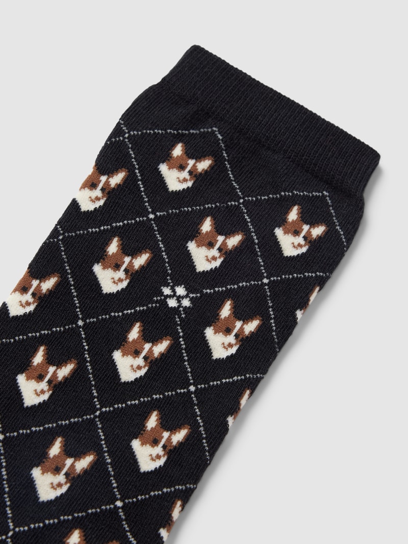 Socken mit Allover-Muster Modell 'Corgi' in schwarz