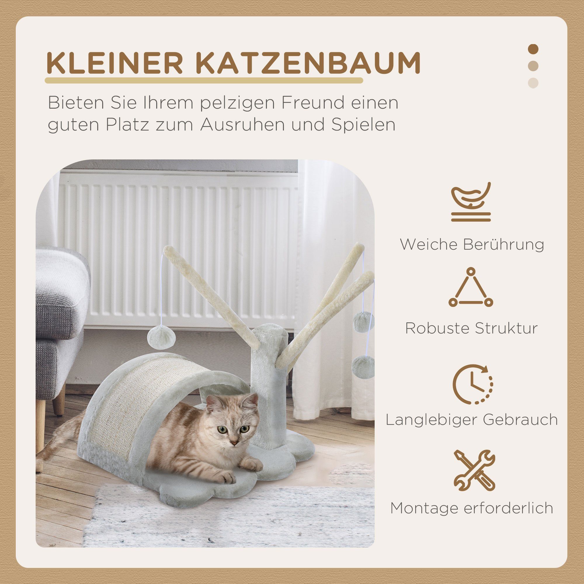 PawHut Kratzbaum Katzenbaum Katzenkratzbaum Kletterbaum Katze Sisal (Modell7/hellgrau), 38L x 38W x 40H cm