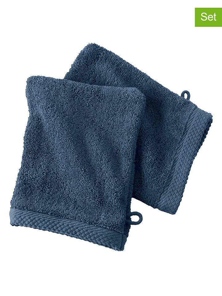 Soft by Perle de Coton 2er-Set: Waschhandschuhe ''Epo'' in Blau günstig kaufen