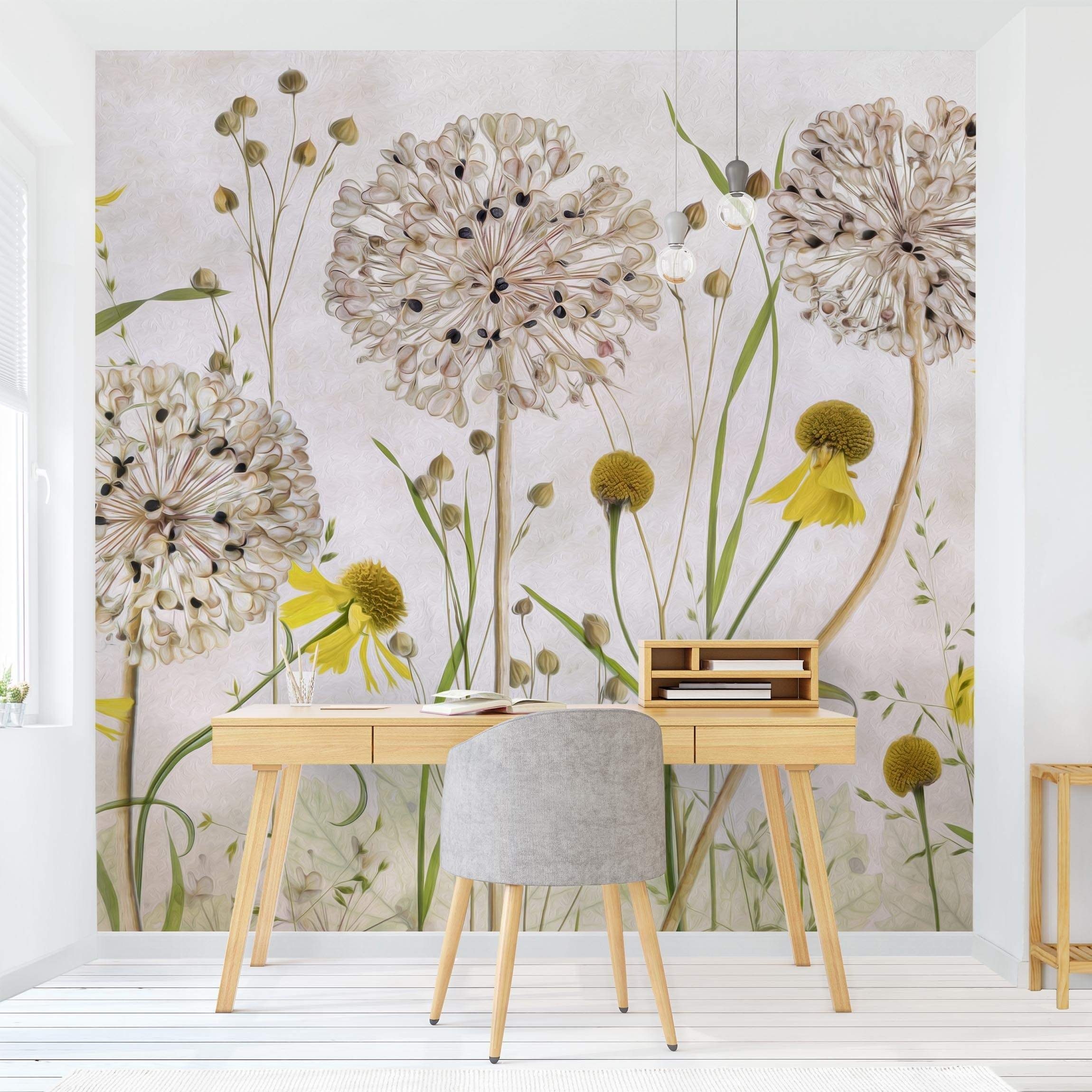Bilderdepot24 Vliestapete Vintage Allium Helenium Illustration Blumen Beige Natur Wanddeko, Glatt, Matt, (Inklusive Gratis-Kleister oder selbstklebend), Wohnzimmer Schlafzimmer Küche Flur Fototapete Motivtapete Wandtapete