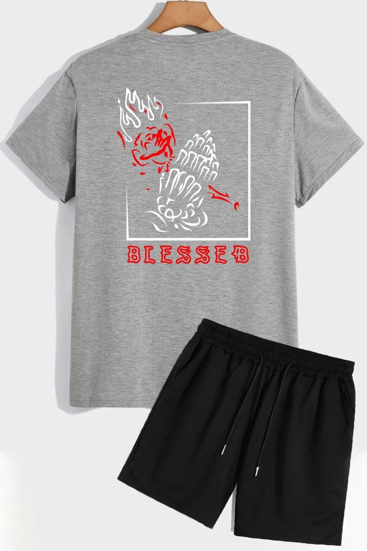 trendypassion  Shorts-T-Shirt-Trainingsanzug-Set mit Rückendruck