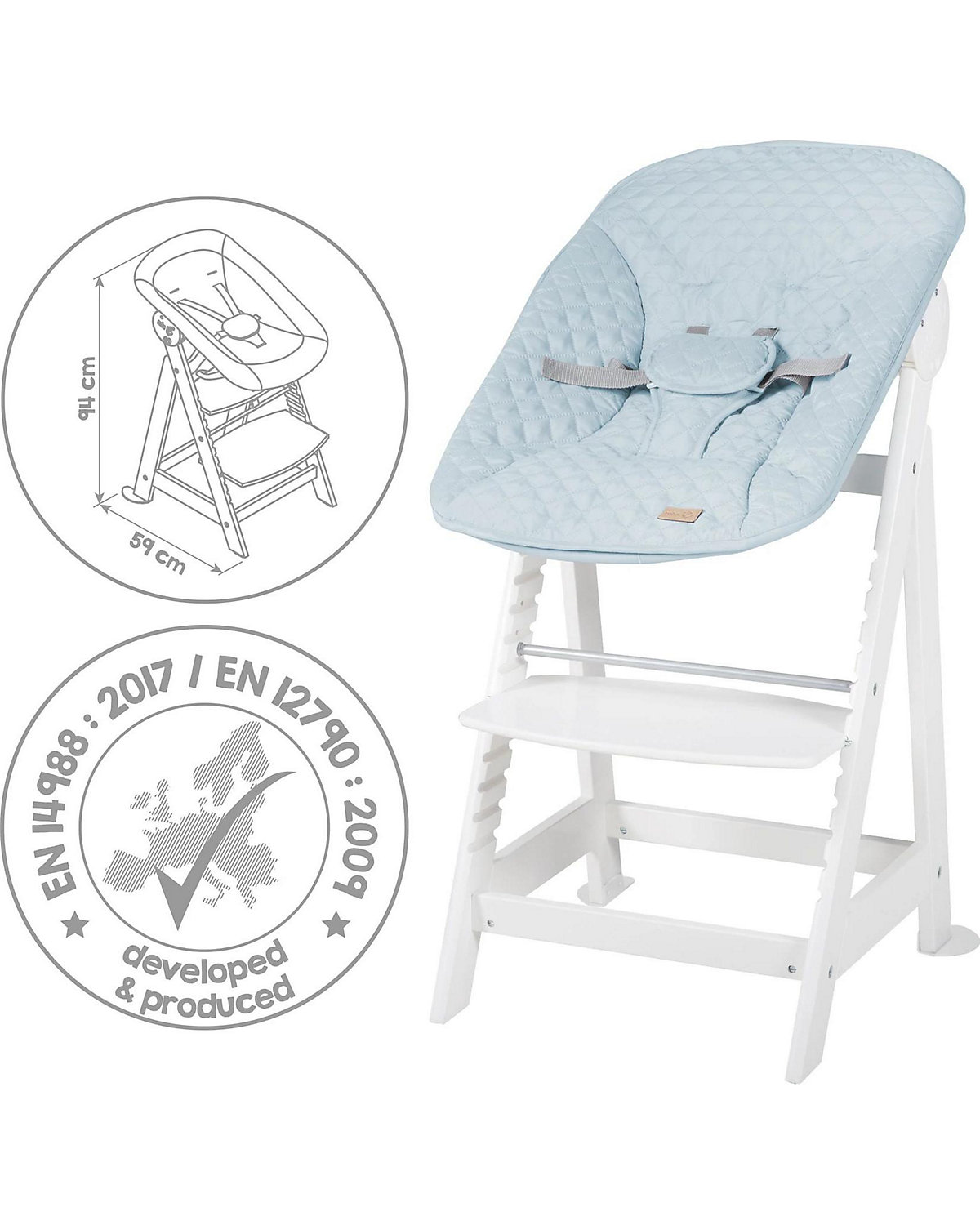 Treppenhochstuhl 'Born Up', Set 2in1, 'roba Style hellblau', mit Liegefunktion, ab Geburt
