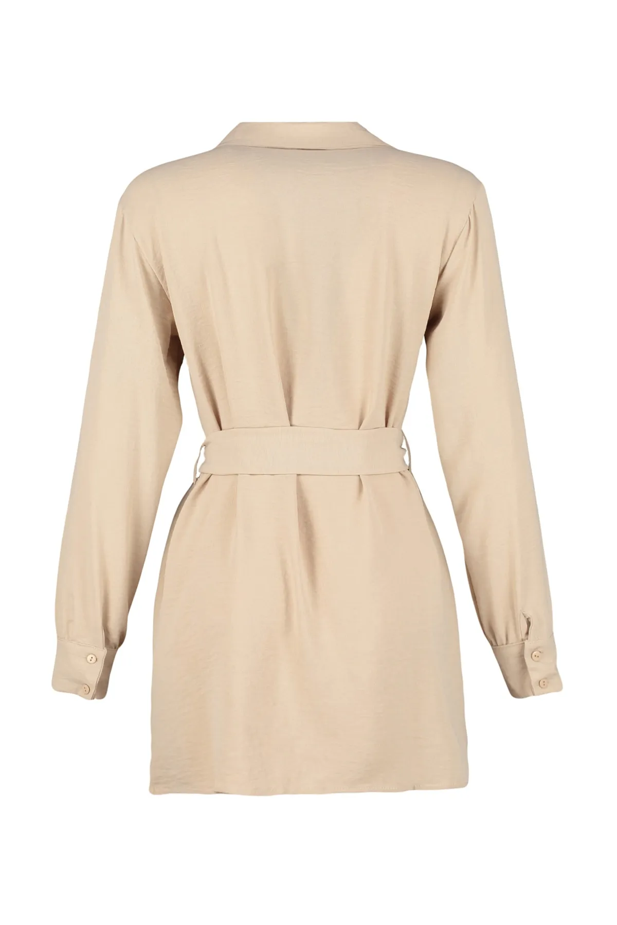Trendyol Modest  Gewebtes Hemd mit Gürtel und versteckter Knopfleiste in Stein TCTSS21TN0049
