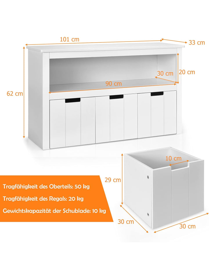 COSTWAY Sideboard mit 3 Schubladen in Weiß günstig kaufen onesize