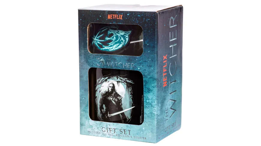 Geschenkset (Tasse, Untersetzer & Schlüsselanhänger) - The Witcher