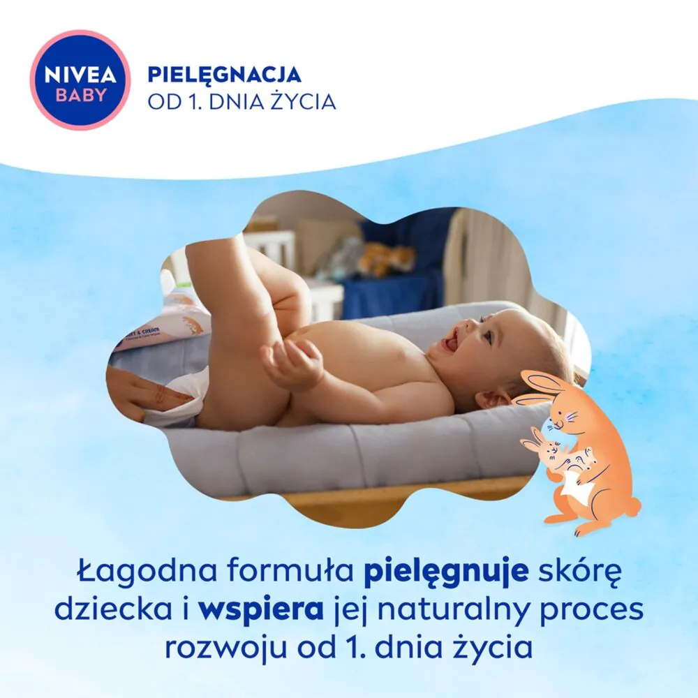 Nivea Baby biologiškai skaidomos servetėlės minkštos ir kreminės, 2 x 57 vnt.