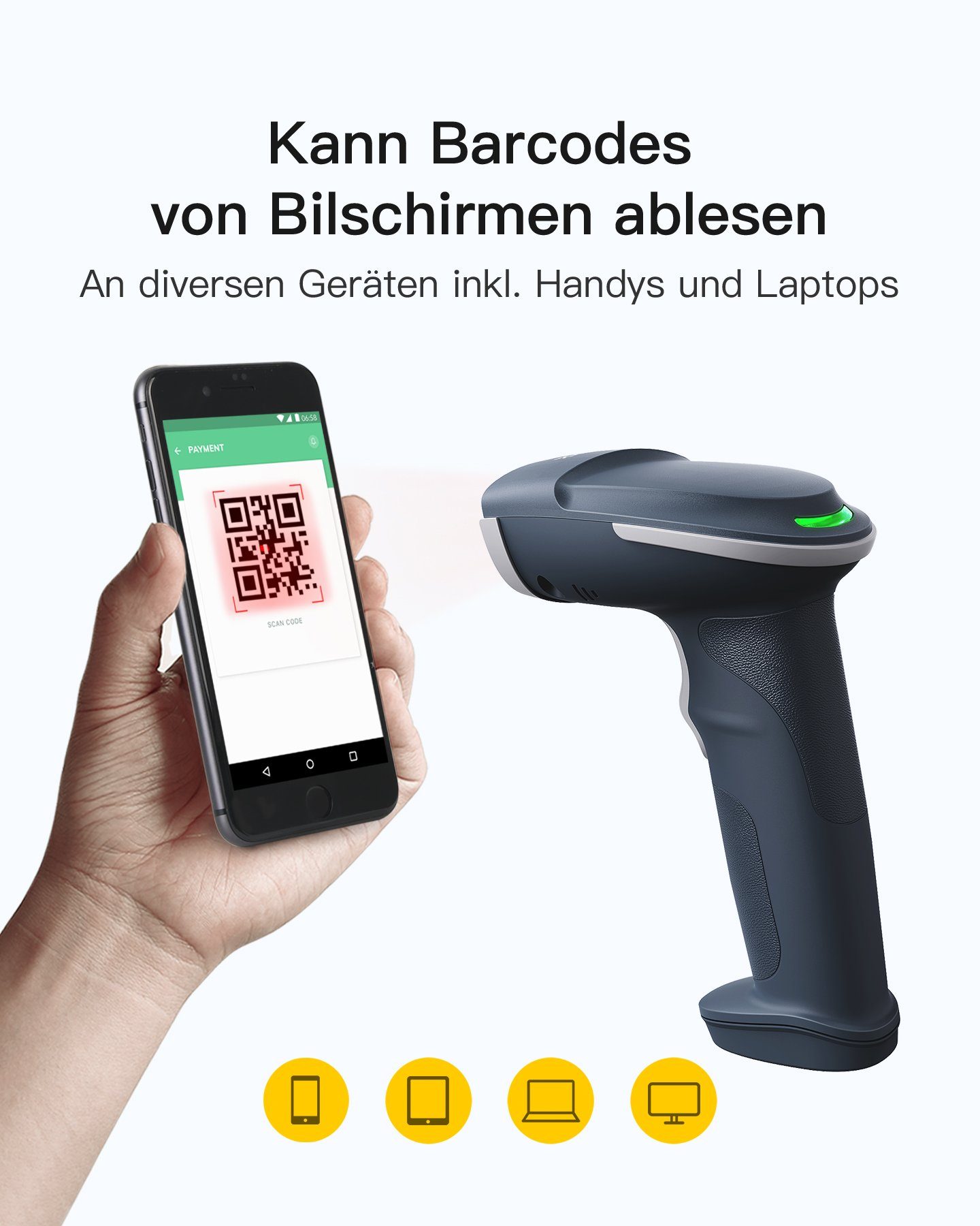 Inateck Inateck 2D Barcode Scanner, 2.4Ghz Intelligente Station Handscanner