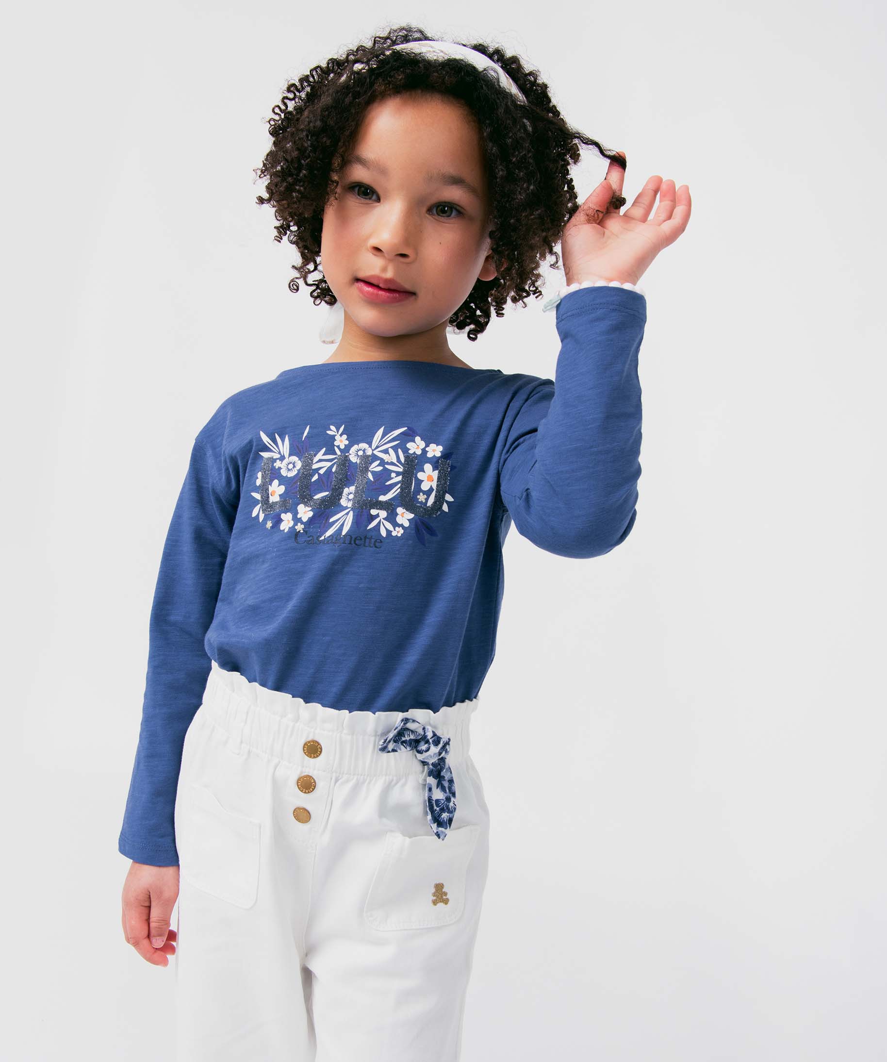 Tee-shirt fille à manches longues avec motif scintillant - ... bleu | GEMO