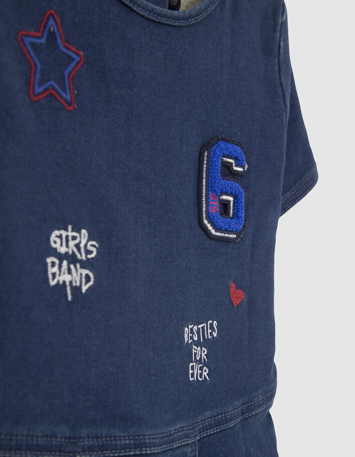 Robe patineuse en jean brut brodée fille