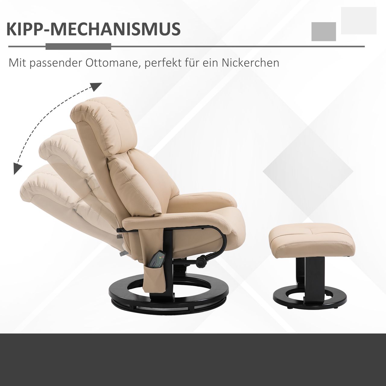 HOMCOM Relaxsessel mit Liegefunktion Massagesessel inkl. Hocker Fernsehsessel