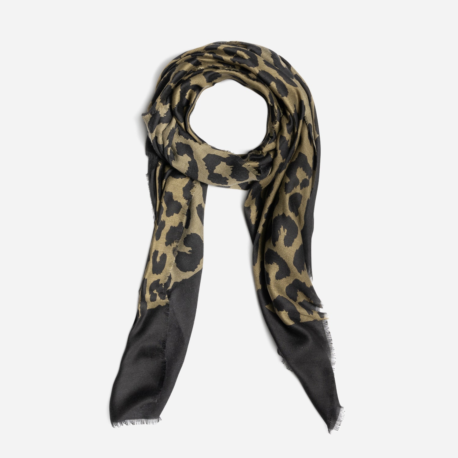 Chèche kaki et noir à maxi motif léopard