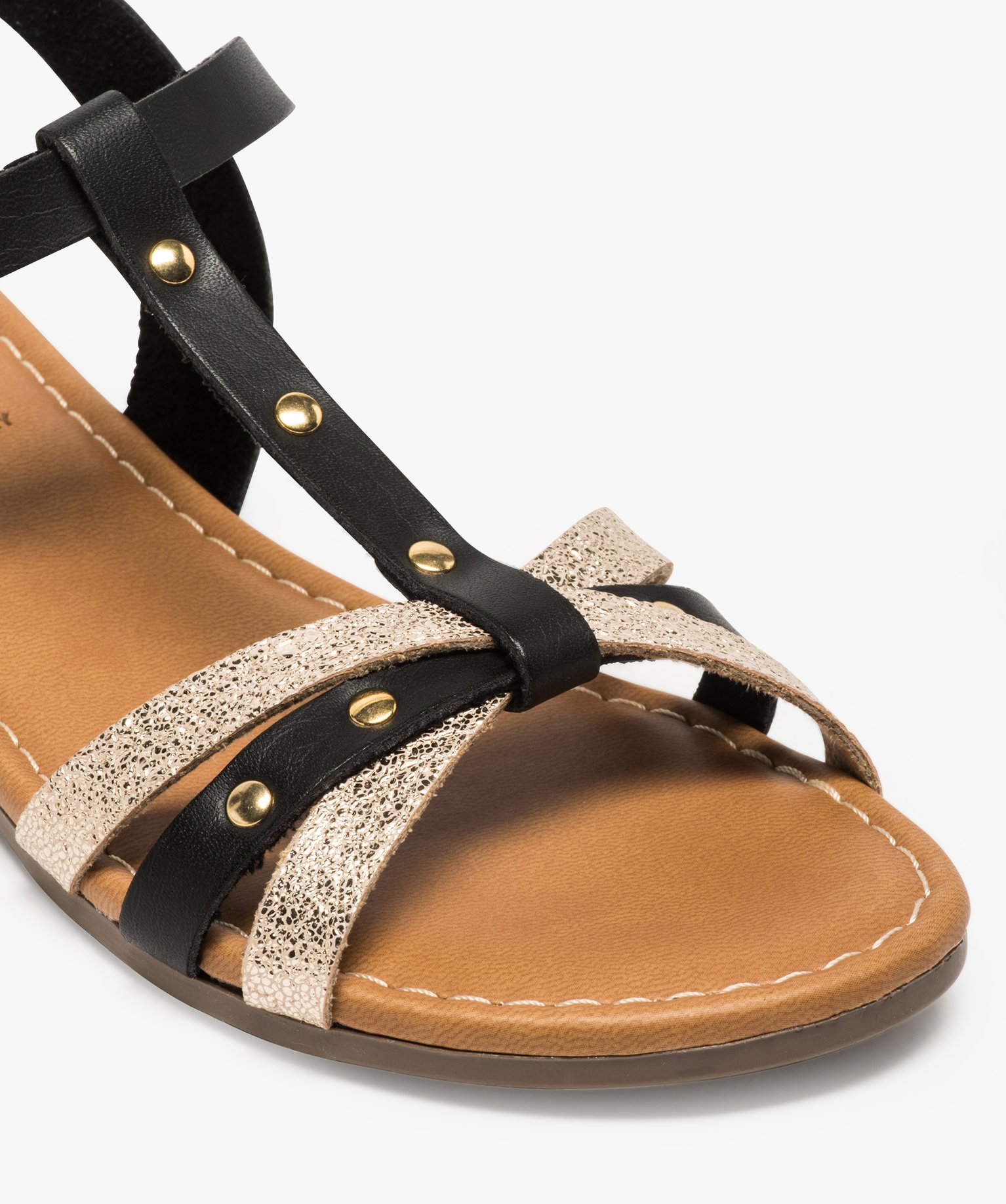 Sandales fille à brides bicolores et clous métalliques noir | GEMO