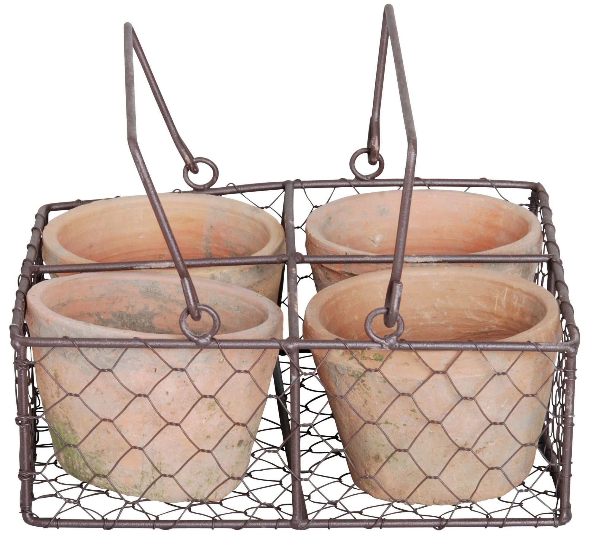Esschert Design BV Blumentopf (1 St), Blumentöpfe, Übertöpfe 4er-Set in Aged Terracotta im Korb 24x24x10cm