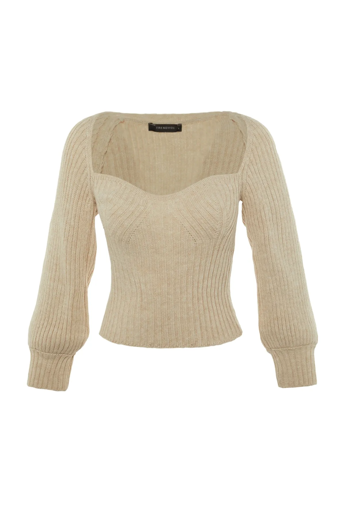 Trendyol Collection  Stone Crop Strickpullover mit Herzkragen TWOAW22KZ1760