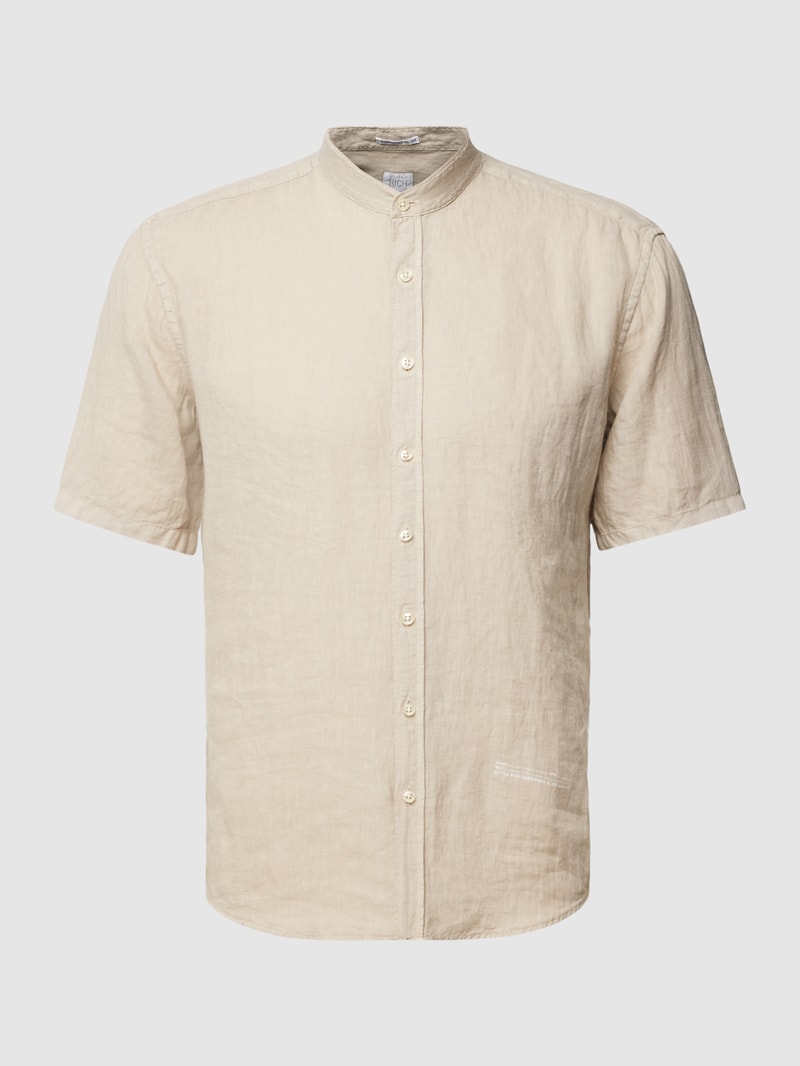 Regular Fit Freizeithemd aus reinem Leinen mit Maokragen in beige