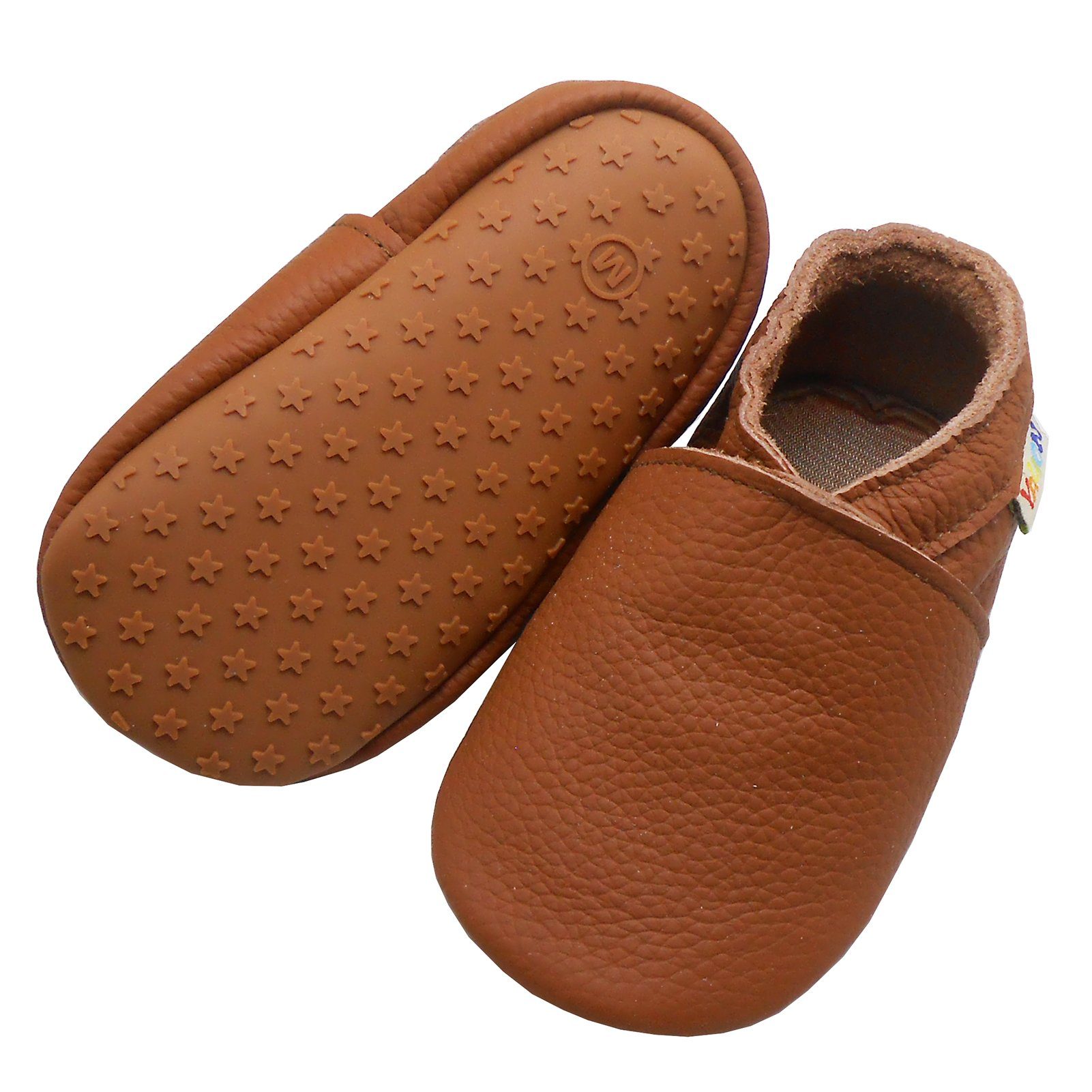 Yalion Weiche Leder Lauflernschuhe Hausschuhe Lederpuschen Einfarbig Braun Krabbelschuh elastisch