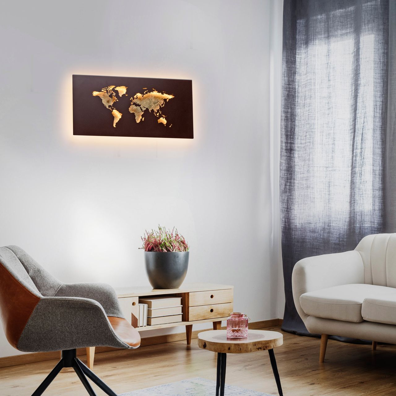 Paul Neuhaus LED Wandleuchte MAP, 1x LED-Board/25,00 Watt. Rechteckig, Farbe: Rost