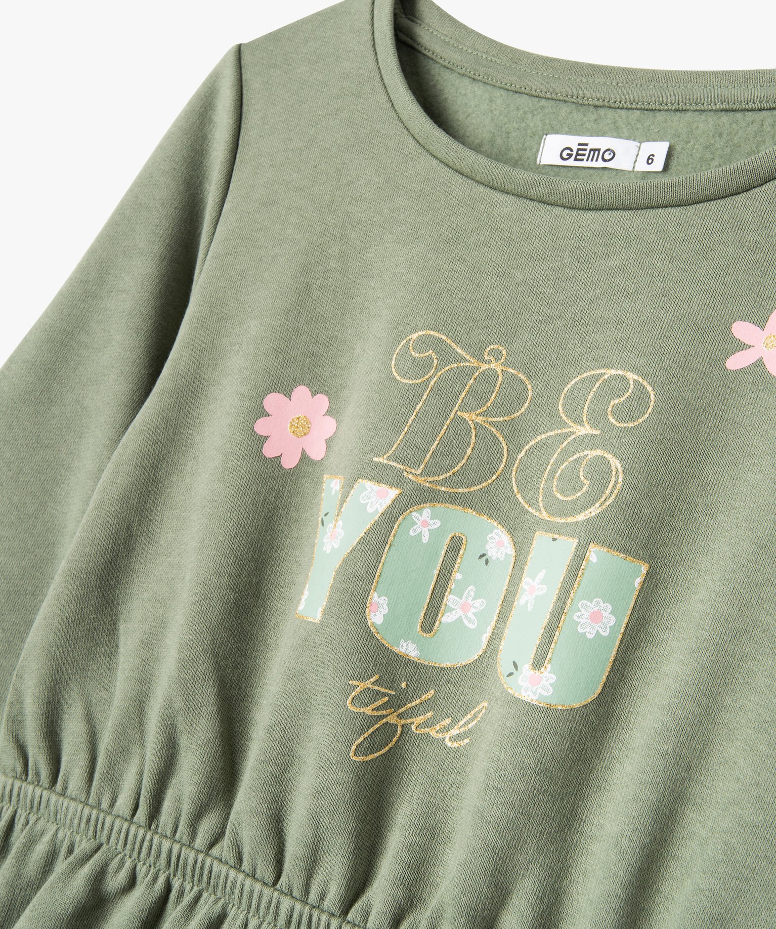 Robe sweat à manches longues avec motif pailleté fille vert | GEMO