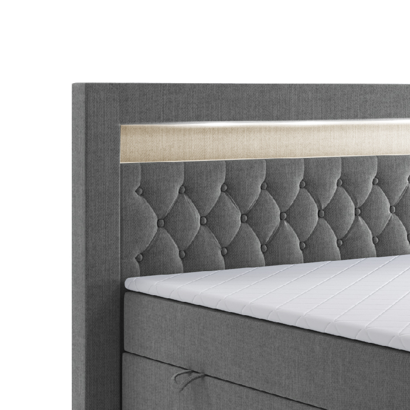 Möbel Punkt Boxspringbett DENVER mit LED und Bettkasten 180 x 200 cm Webstoff Anthrazit Bett Bettkasten