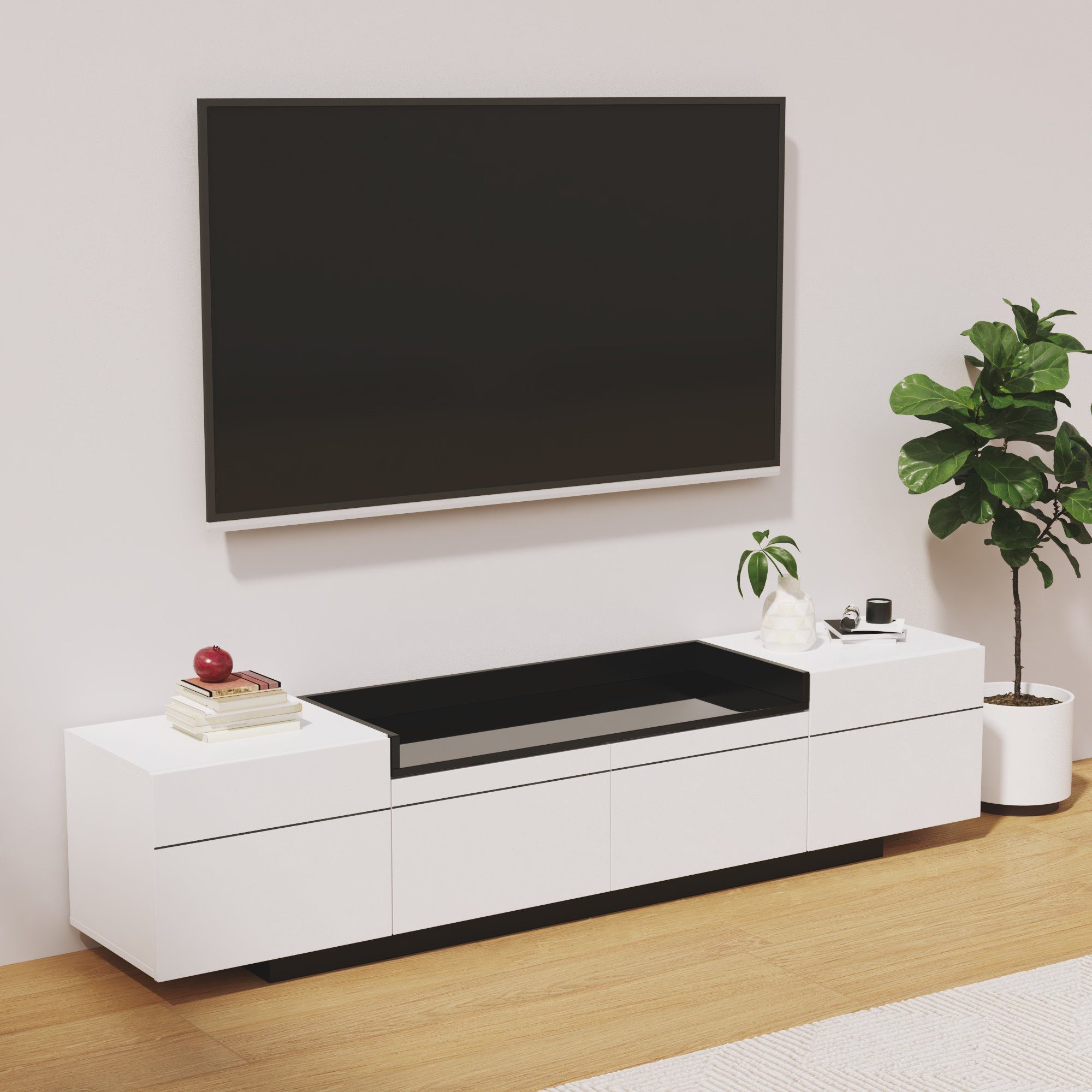 REDOM TV-Schrank (Fernsehtsich, mit verstellbaren Einlegeböden) TV-Schrank, Fernsehtsich, mit 2 Scharniertüren und 1 Schublade