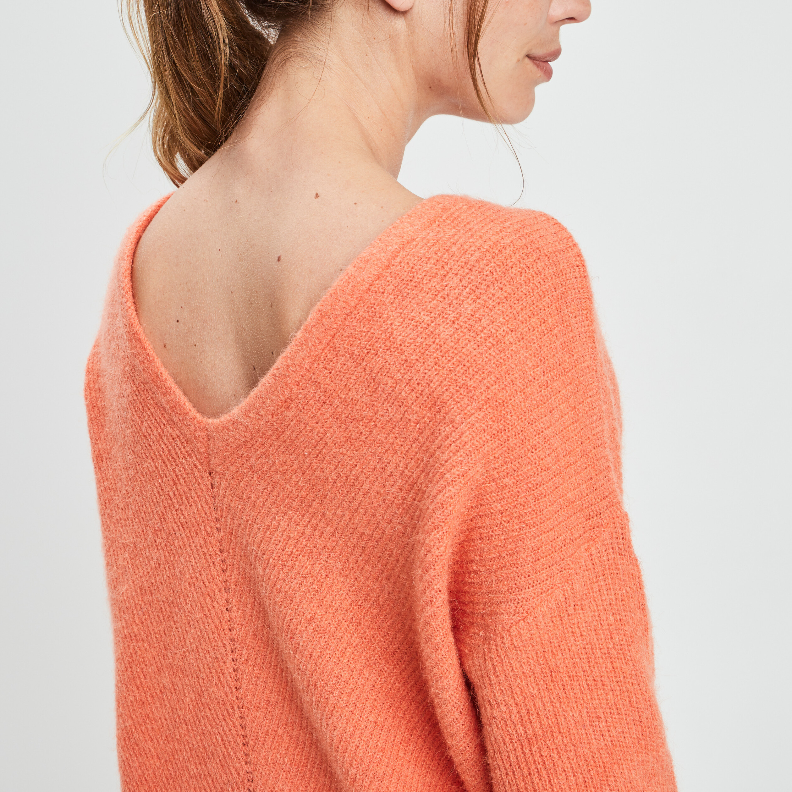 Pull recto verso manches longues orange corail femme | La Halle